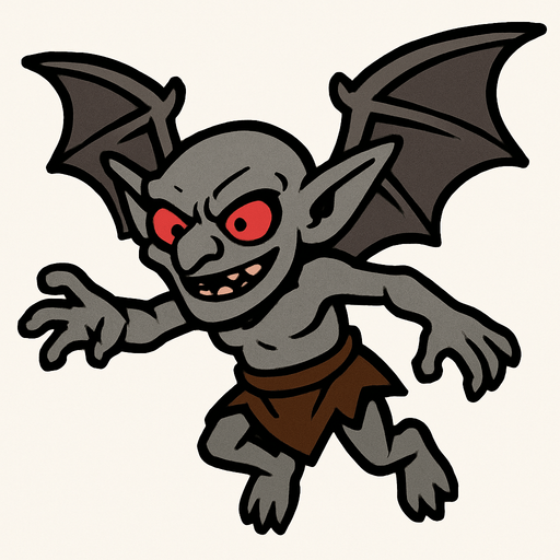 uçan küllü goblin.
In-Game asset.  2d.  High contrast.  No shadows