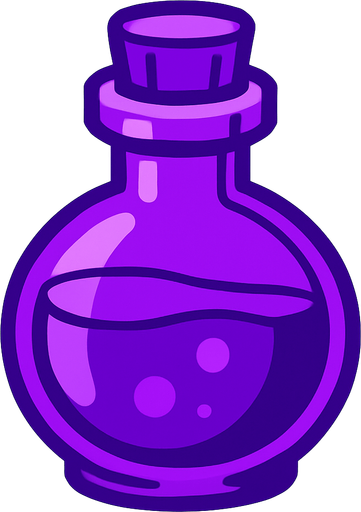 purple potion bottle filled with purple liquid.
In-Game asset.  2d.  High contrast.  No shadows