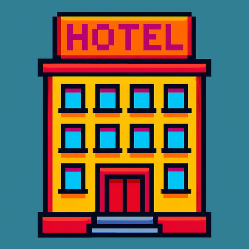 hotel pixel.
In-Game asset.  2d.  High contrast.  No shadows
