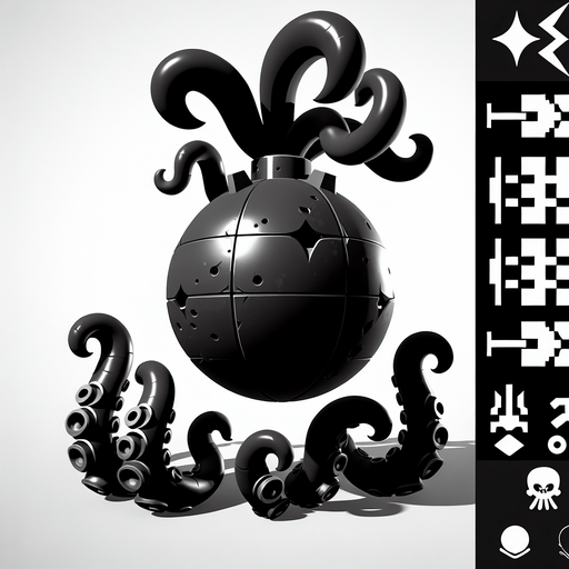 爆弾クラーケン.
Single Game Texture. In-Game asset. 2d. Blank background. High contrast. No shadows.