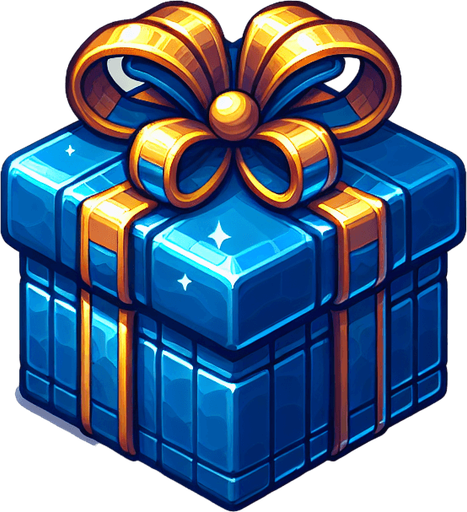 A blue christmas present. Single Game Texture. In-Game asset. 2d. Blank background. High contrast. No shadows.