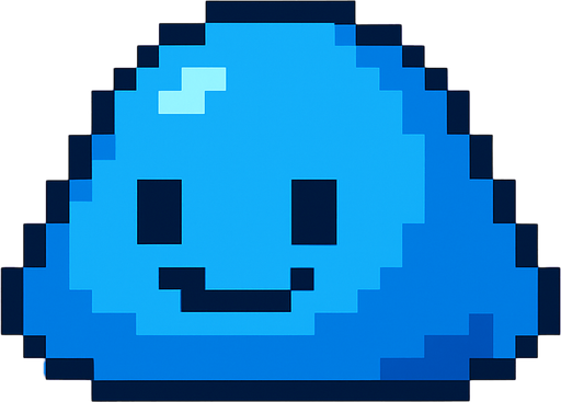 Slime azul, pixelart.
In-Game asset.  2d.  High contrast.  No shadows