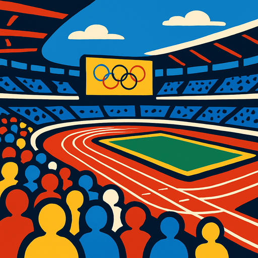 olympic stadium with people watching.
In-Game asset.  2d.  High contrast.  No shadows