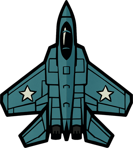 Top view of Military fighter jet.
In-Game asset.  2d.  High contrast.  No shadows
