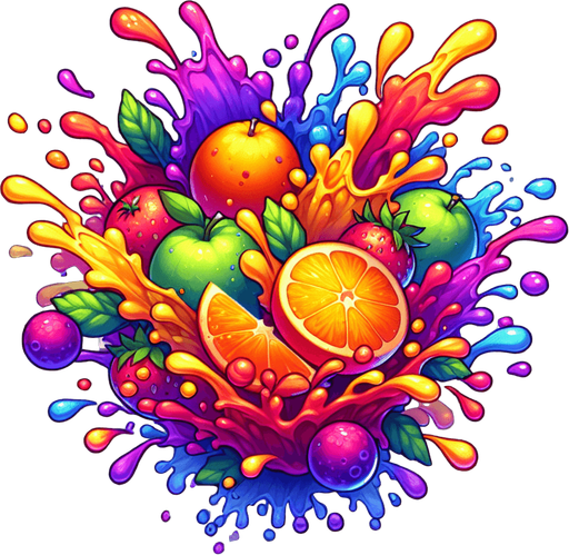 juice splash asset.
Single Game Texture.  In-Game asset.  2d.  Blank background.  High contrast.  No shadows