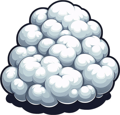 A fluffy white cloud.
Single Game Texture. In-Game asset. 2d. Blank background. High contrast. No shadows.