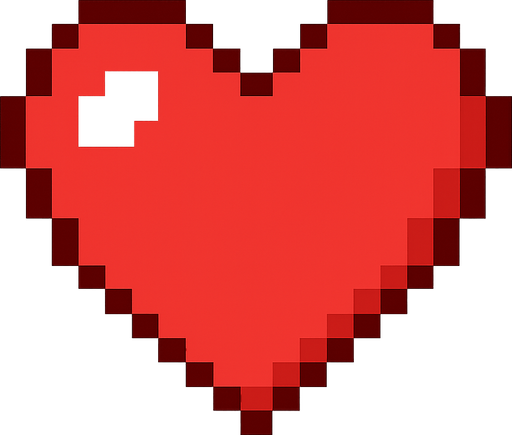 Red heart style pixel art. No background. Transparent background. Blank background. No shadows. 2d. In-Game asset. flat
