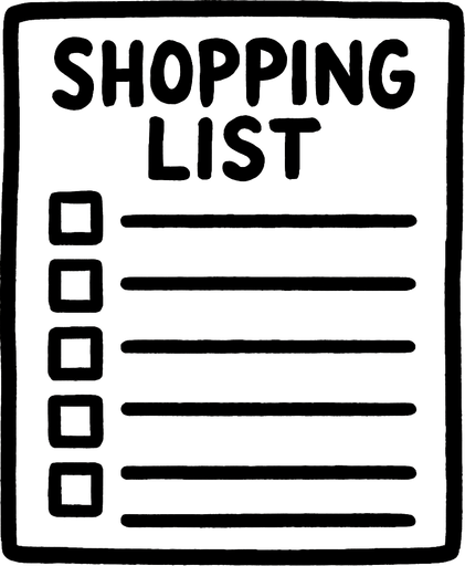 Shopping list that is blank.
In-Game asset.  2d.  High contrast.  No shadows