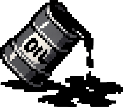 un barril derramando petroleo negro hecho con pixeles In-Game asset.  2d.  High contrast.  No shadows
