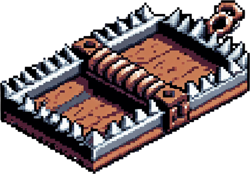 Trampa de osos pixelado.
Single Game Texture.  In-Game asset.  2d.  Blank background.  High contrast.  No shadows