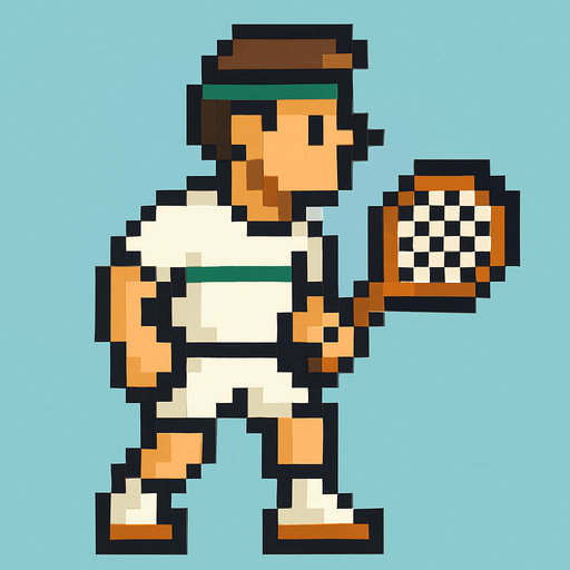 pixelart tennis player looking to the right.
In-Game asset.  2d.  High contrast.  No shadows