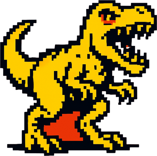 90'lardaki retro oyun dinazoru. vahşi olsun. sarı olsun
In-Game asset.  2d.  High contrast.  No shadows