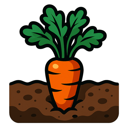 Carrot growing in dirt.
In-Game asset.  2d.  High contrast.  No shadows