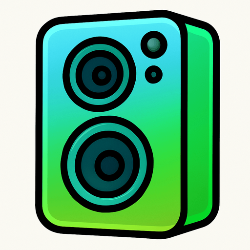 rectangular speaker with soft edges, in color sky blue gradient to grass green.
In-Game asset.  2d.  High contrast.  No shadows. cute