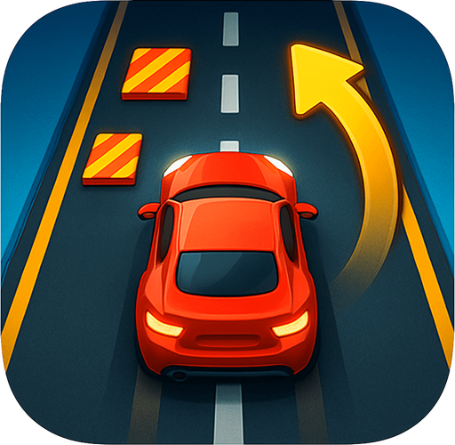 Modern App Store icon, high definition, square with rounded corners, for a game titled "Highway Dodge" and with the description "A fast-paced 2D top-down car game where players dodge obstacles on a two-lane highway by switching lanes, with increasing speed and difficulty for endless replayability.". No text on icon!