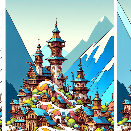 Epic background of a grinch village in the mountains, cartoon Single Game Texture. In-Game asset. 2d. Blank background. High contrast. No shadows.
