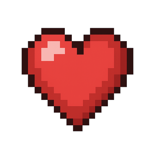 pixelart heart. No background. Transparent background. Blank background. No shadows. 2d. In-Game asset. flat