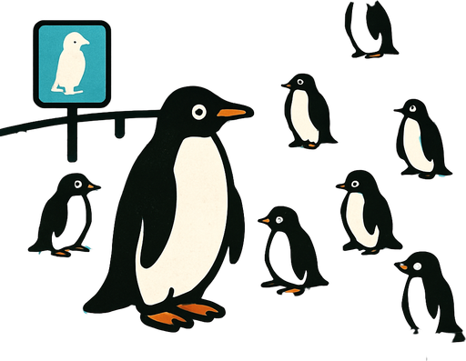 snowy penguins in penguin exhibit.
In-Game asset.  2d.  High contrast.  No shadows