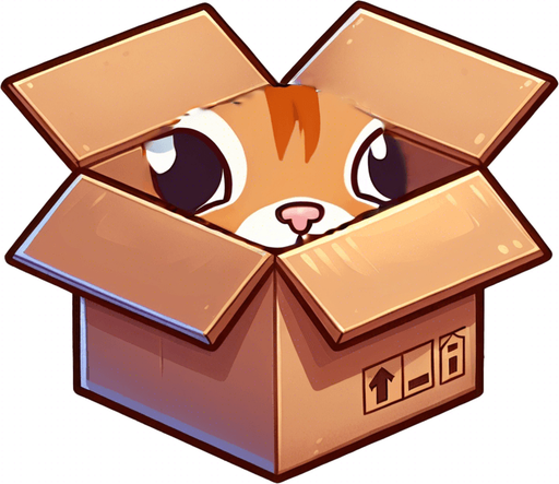 Detail of face head and ears of a cute Chibi ginger cat's looking from the box into the camera. Cheeky, happy.