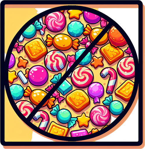 vietate caramelle.
Single Game Texture. In-Game asset. 2d. Blank background. High contrast. No shadows.