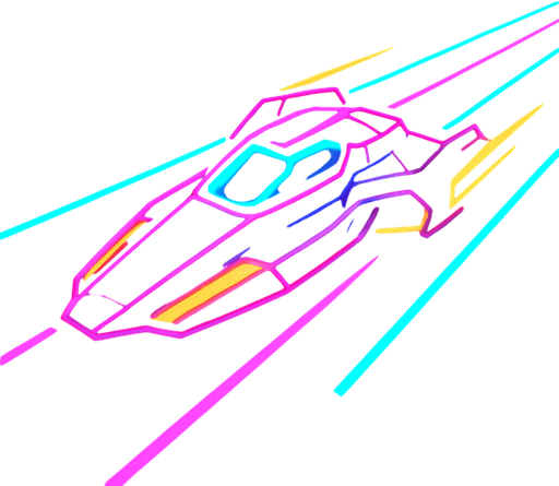 synthwave neon glow audiosurf or f-zero like ship.
In-Game asset.  2d.  High contrast.  No shadows