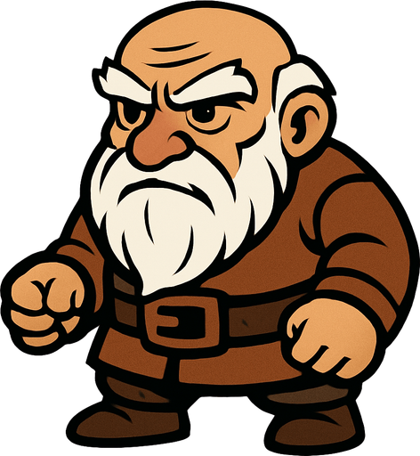 Yaşlı bir adam kısa boylu aksakallı.
In-Game asset.  2d.  High contrast.  No shadows