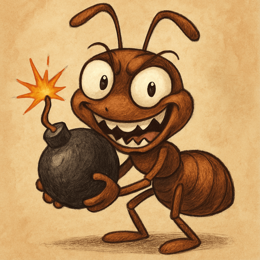 elinde elinde patlamaya hazır bir bomba tutan deli ama şirin görünen kahverengi bir karınca