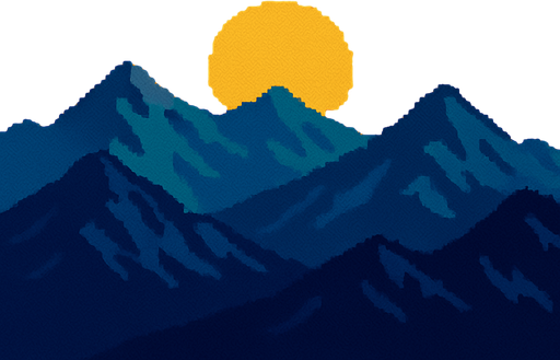 Montañas en atardecer pixelart.
In-Game asset.  2d.  High contrast.  No shadows