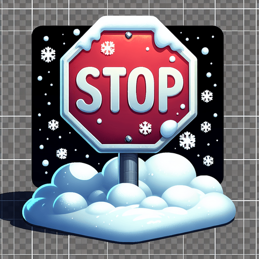 Знак стоп в снегу. Мультяшный.
Single Game Texture.  In-Game asset.  2d.  Blank background.  High contrast.  No shadows