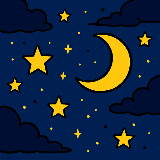 gece gökyüzü.
In-Game asset.  2d.  High contrast.  No shadows