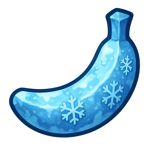 Frozen banana.
Single Game Texture.  In-Game asset.  2d.  Blank background.  High contrast.  No shadows