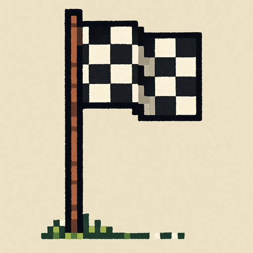 Bandera de meta en un gran poste 
Pixelado.
In-Game asset.  2d.  High contrast.  No shadows