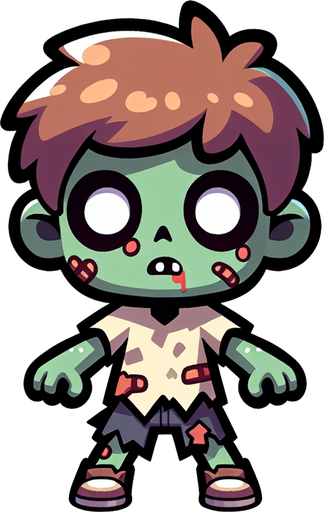 zombi karakteri tasarla animasyon ve çizgi filim olsun çocuksu olsun.
Single Game Texture.  In-Game asset.  2d.  Blank background.  High contrast.  No shadows