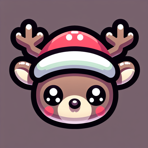 one cute christmas reindeer head. plastic style. Single Game Texture. In-Game asset. 2d. Blank background. High contrast. No shadows.