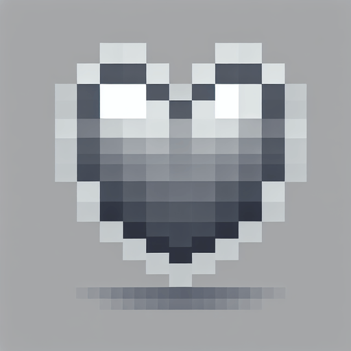 pixalated heart grey Single Game Texture. In-Game asset. 2d. Blank background. High contrast. No shadows.