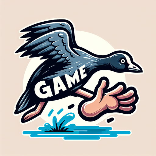 Game icon for a video game called “Coot Run”. Show an American Coot with its wings up and its foot big in the foreground. Show the name of the game big in the center with the coots foot underneath..
Single Game Texture. In-Game asset. 2d. Blank background. High contrast. No shadows.