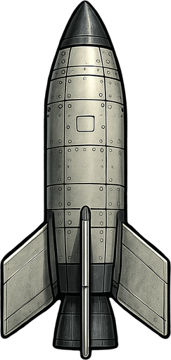 Füze, üstten görünüm, gerçekçi, yazısız.
In-Game asset.  High contrast.  No shadows