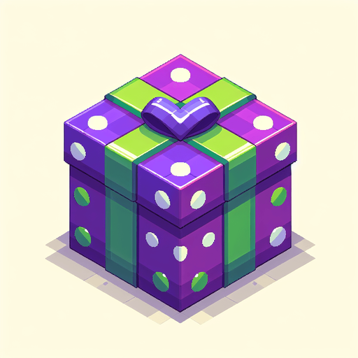 A big purple and green dotted christmas gift, isometric view Single Game Texture. In-Game asset. 2d. Blank background. High contrast. No shadows.