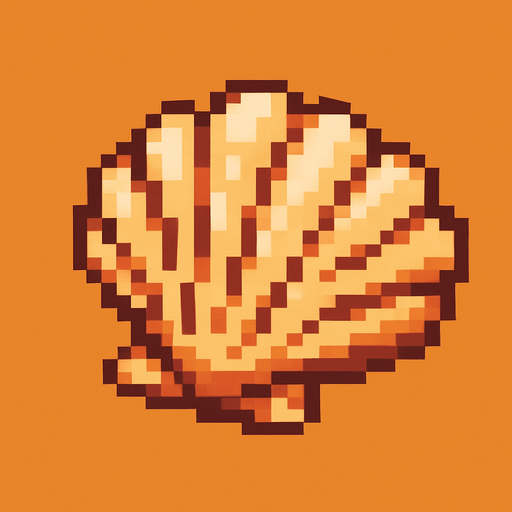 seashell, pixelart.
In-Game asset.  2d.  High contrast.  No shadows
