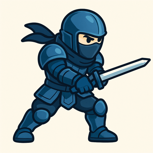 side scroller blue steel armored ninja aksi koreographi  dua tangan memegang pedang ke depan
In-Game asset.  2d. No shadows