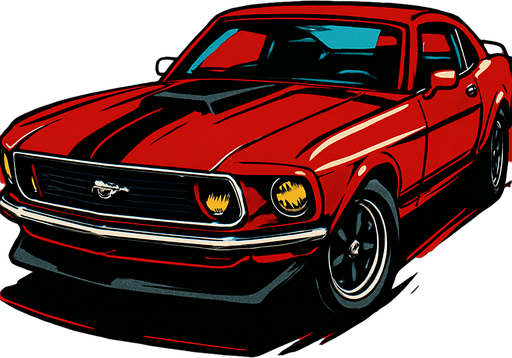 red mustang with tekken style.
In-Game asset.  2d.  High contrast.  No shadows. tekken style. tekken style
