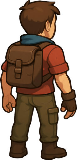 player human viewing on behind of him with all of body.
In-Game asset.  2d