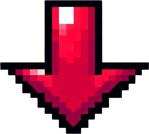 pixel art shape of a red arrow pointing downwards.
Single Game Texture. In-Game asset. 2d. Blank background. High contrast. No shadows.