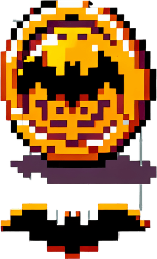 8-bit pixelated spritesheet of an isometric golden bat coin seen in multiple poses of spinning around it's y axis. the elements need to be orderly arranged for easy cropping.
Single Game Texture. In-Game asset. 2d. Blank background. High contrast. No shadows.