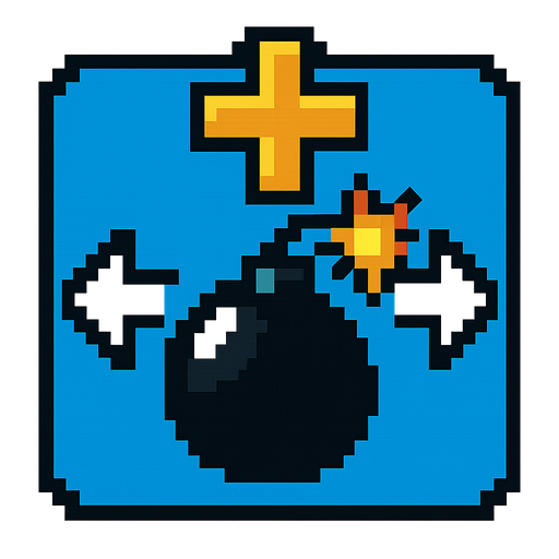 powerup icon for an additional range of the bomb explosion you can throw, retro arcade game.
In-Game asset.  2d.  High contrast.  No shadows