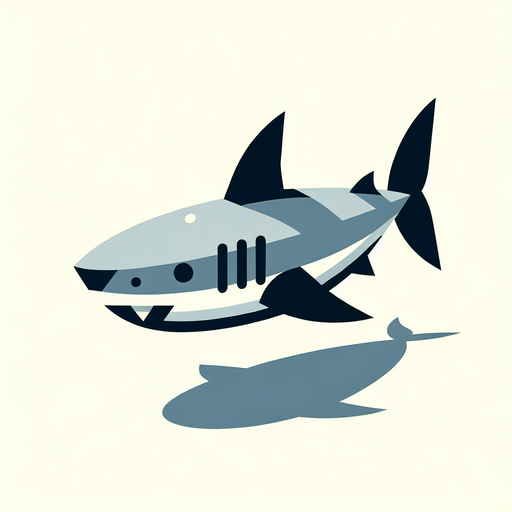 A shark.
Single Game Texture.  In-Game asset.  2d.  Blank background.  High contrast.  No shadows