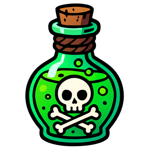 zehirli iksir şişesi.
In-Game asset.  2d.  High contrast.  No shadows