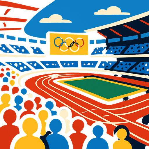 olympic stadium with people watching.
In-Game asset.  2d.  High contrast.  No shadows