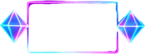 Neon cyberpunk rectangular empty outline flat two crystals hologram 2 glowing Diamonds on each side symmetrical selection highlight overlay