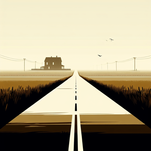 I need a road as a background of the game, with a home in the horizon. 

Single Game Texture. In-Game asset. 2d. Blank background. High contrast. No shadows..
Single Game Texture. In-Game asset. 2d. Blank background. High contrast. No shadows.